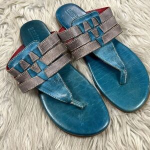 SOLD!! BED|STU Yoli Turquoise/Gray Leather Flip Flops